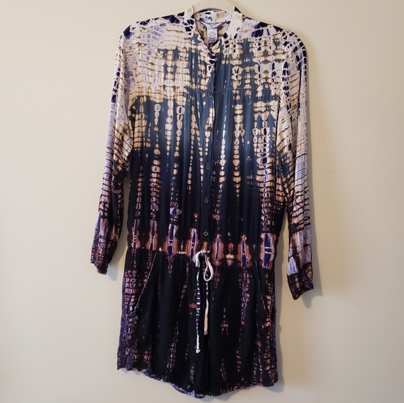 HARD TAIL Forever | Long Sleeve Ombré Tie-Dye Romper Small Bohemian Hippie - Picture 2 of 10